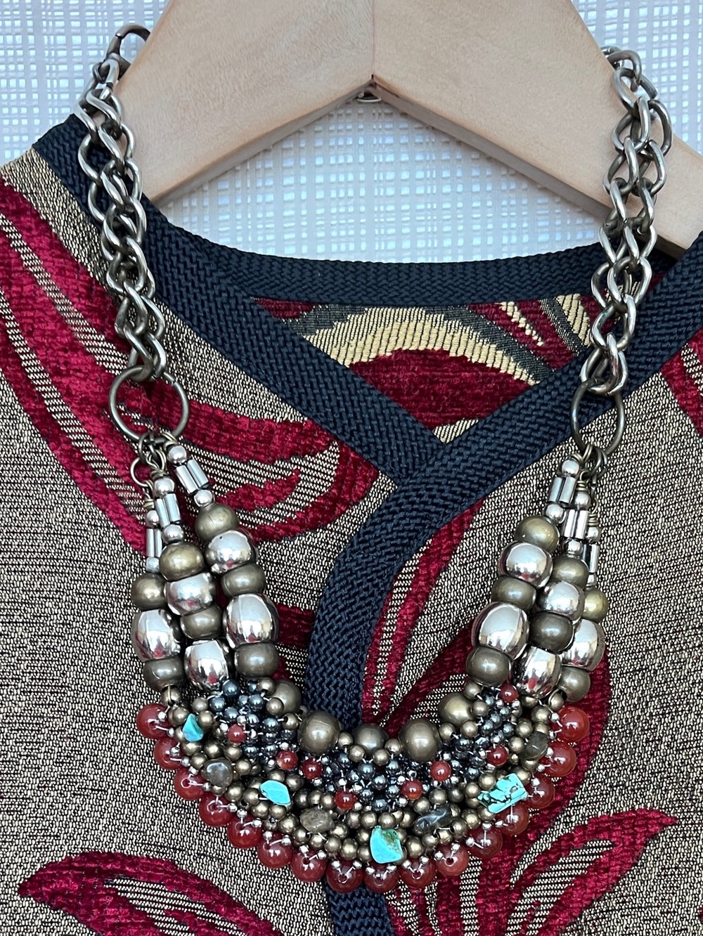 Vintage Anthropologie Pam Hiran Bold Statement Necklace Boho Etruscan Revival - Picture 15 of 15